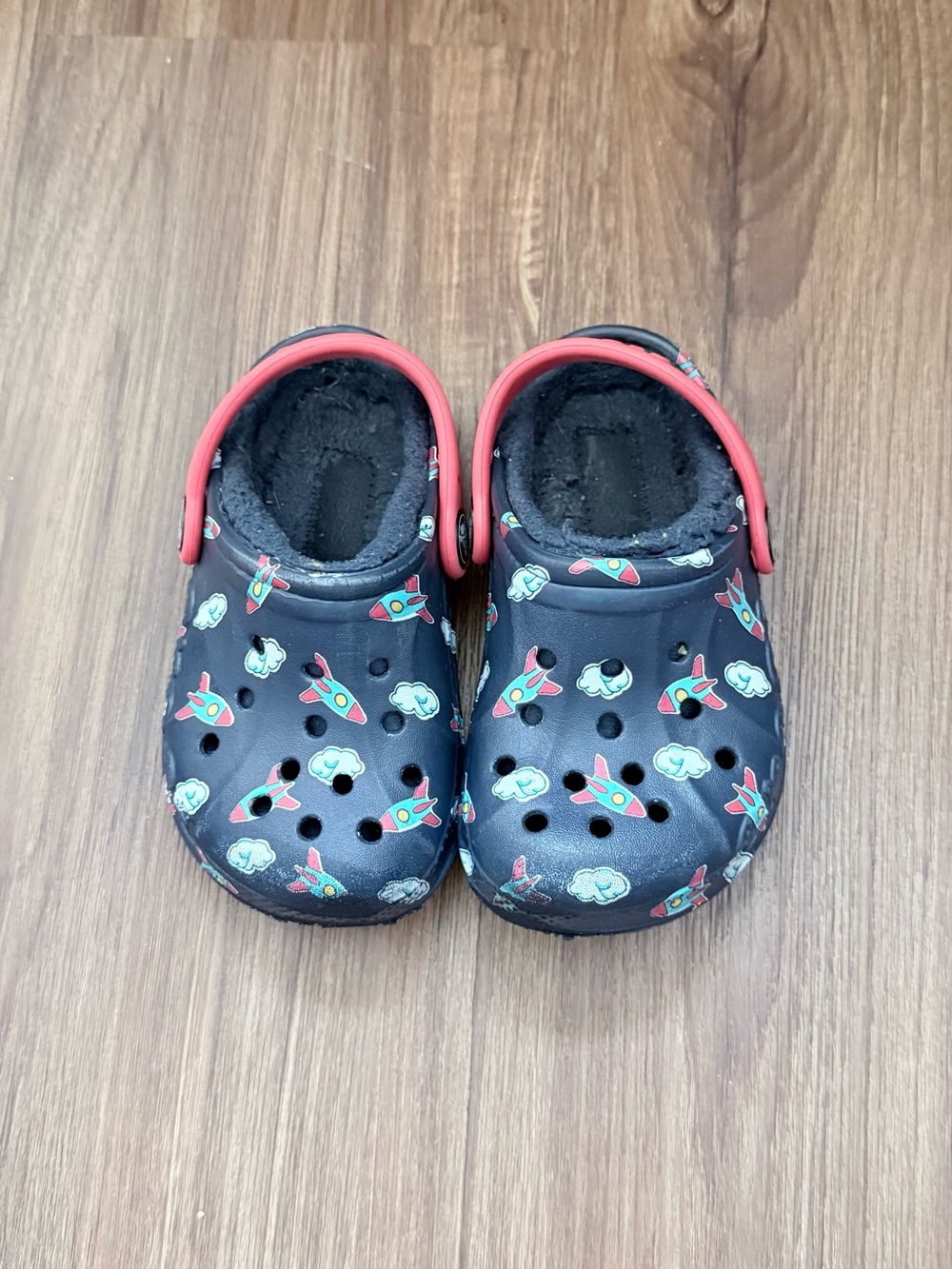 CROCS Kids Rocket Print Lined Clog - Black with Red Trim- Toddler Size C7